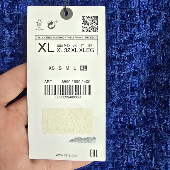 ZARA, New Blue Tweed Pinafore Preppy Jeweled Pocket Mini Dress Womens Size XL - Picture 11 of 13